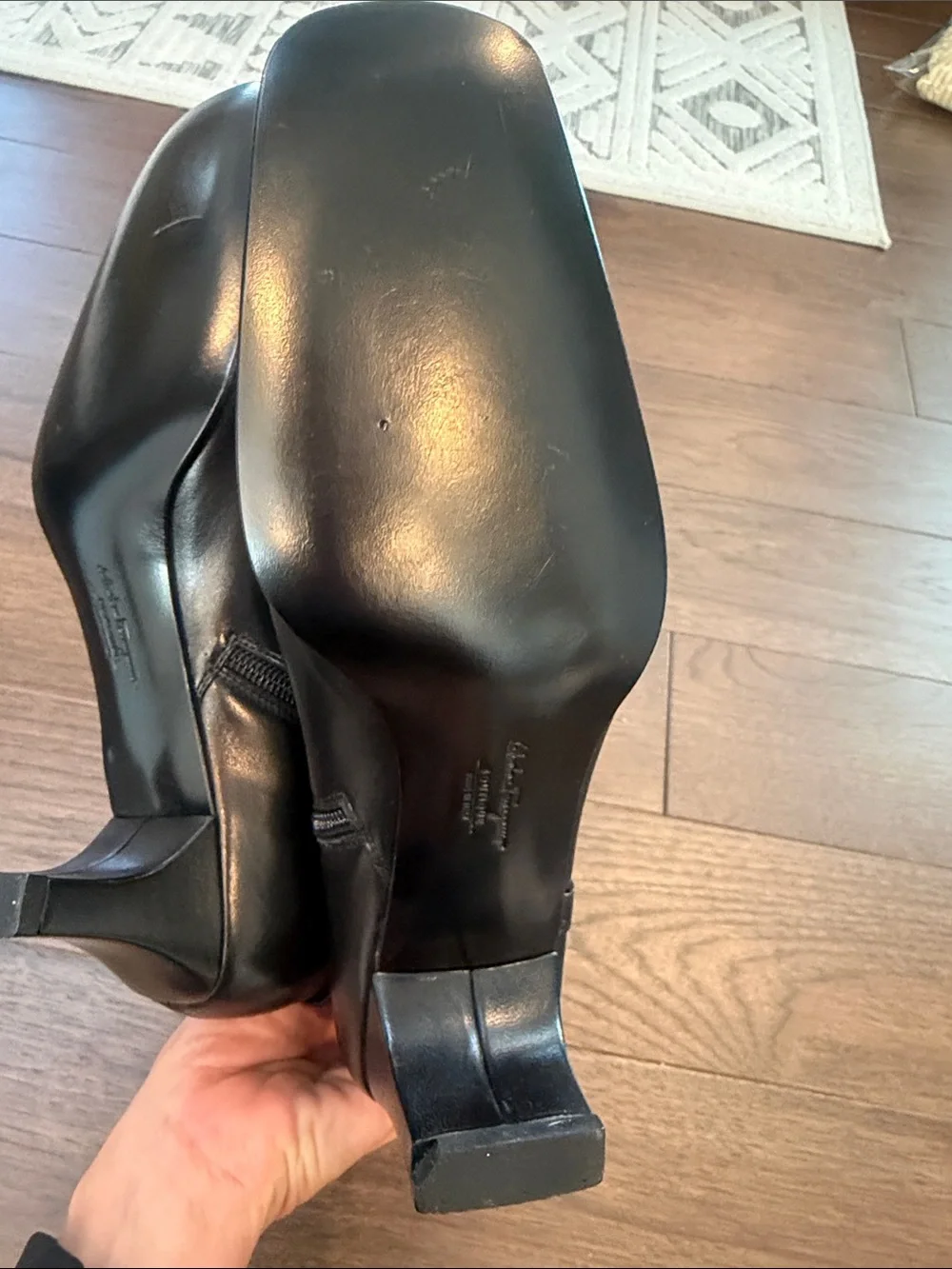 SALVATORE FERRAGAMO Black Leather Square Toe Booties - Size 7.5 - C61-145